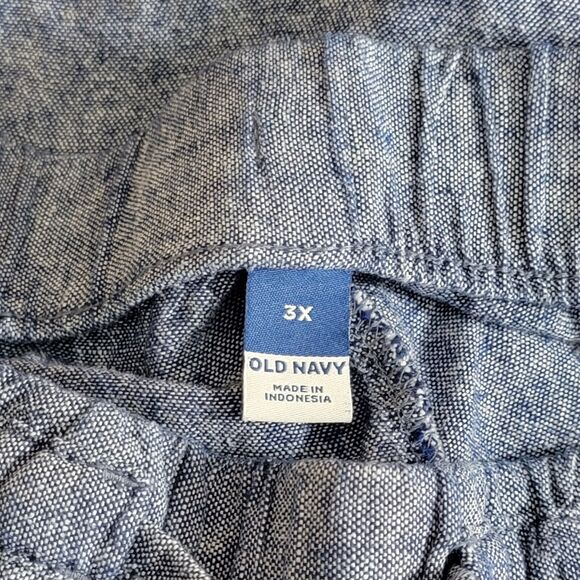 Old Navy Pants Womens 3X Blue Chambray Linen Blend Wide Leg Elastic Waist - Picture 10 of 12